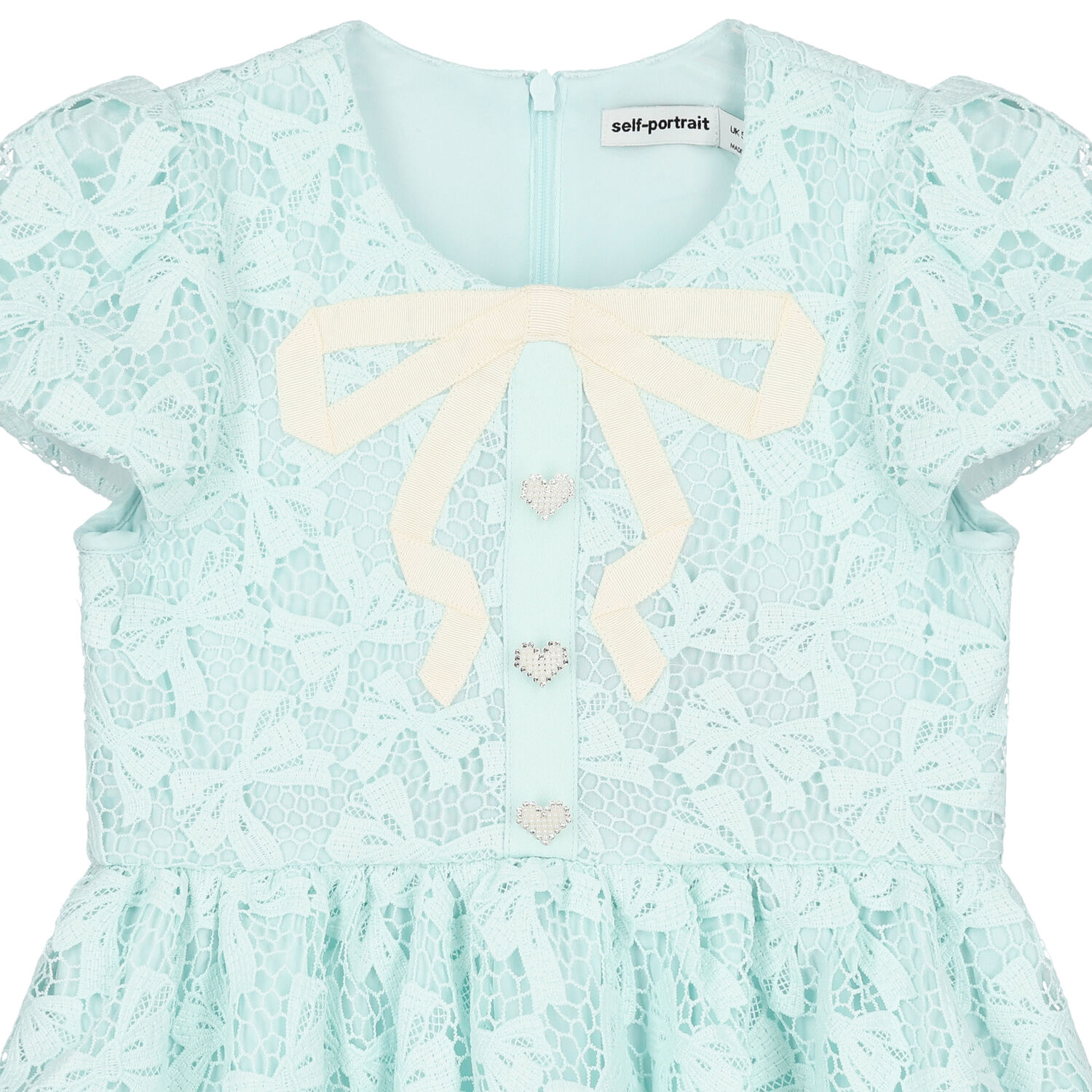 Girls Aqua Bow Lace Dress, 1, hi-res